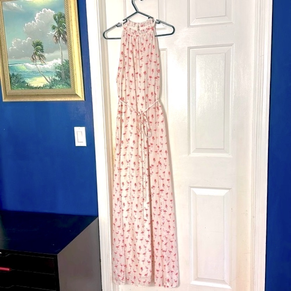 Women’s Be By Chetta B Flamingo Polyester White & Pink Maxi Dress Size 6